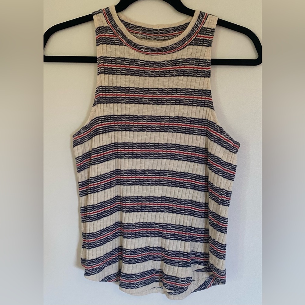 Madewell knit off-white red and blue striped tank